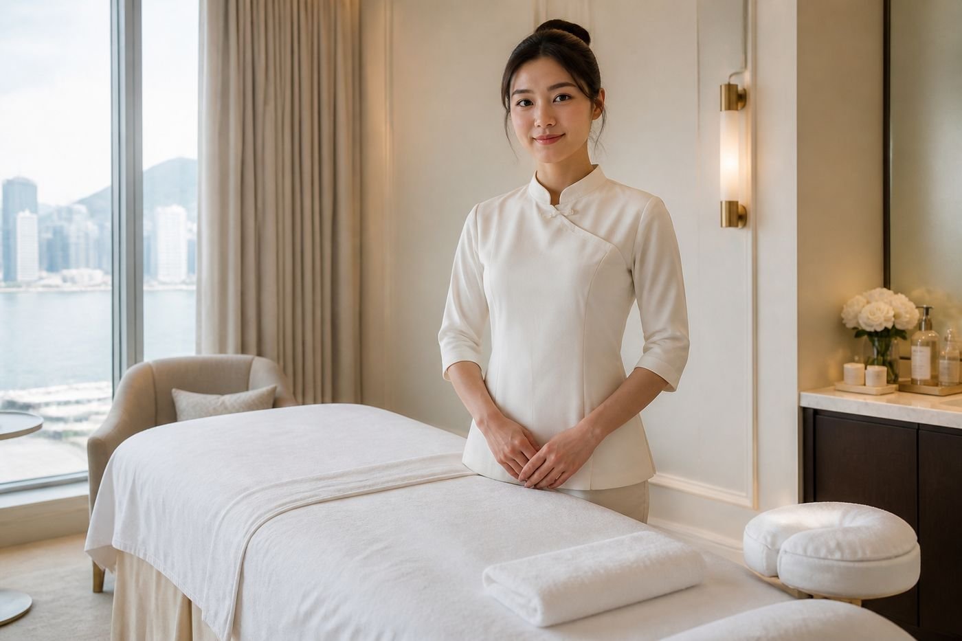 Therapist standing with a prepared in-suite massage in Las Vegas